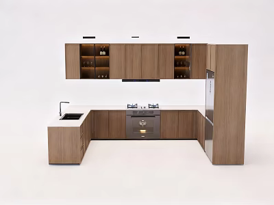 Modern Kitchen Interior Featuring Wooden Cabinets Island Stove Sink And Appliances 3d model