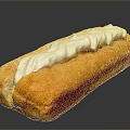 Crispy Golden Brown Long John Donut Topped With Fluffy White Cream