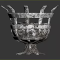Rustic Metal Decorative Vessel with Square Opening Multi Footed Base and Projecting Top