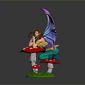 Game Movie Character With Purple Blue Wings Long Brown Hair On Red Mushrooms Green Grass