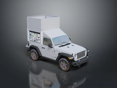 White Jeep Vehicle With Roof Cargo Box For Mobile Service Applications 3d model