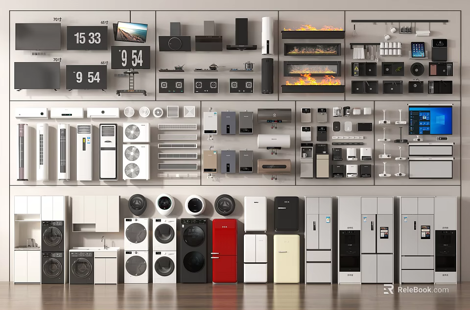 Diverse Household Appliances Showroom Display With Washing Machines Refrigerators And TVs 3d model 