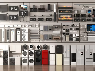 Diverse Household Appliances Showroom Display With Washing Machines Refrigerators And TVs 3d model