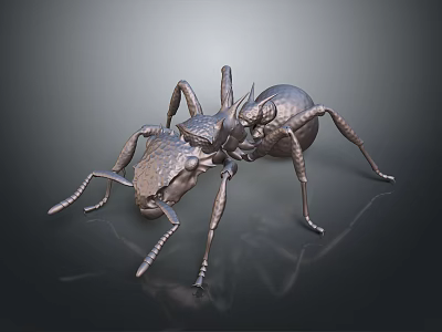 Metallic Ant Model with Detailed Legs Body Structure and Textured Surface on Dark Background 3d model