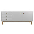 Modern Gray Entryway Console Table With Drawers Cabinet Doors Round Knobs Wooden Legs 3d model