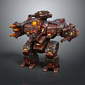 Futuristic Mechanical Robot Character Design With Armored Plates Glowing Orange Lights And Weapon Attachments