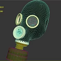 Military Weapon Gas Mask 3D Model with Black Body Golden Components and Green Base