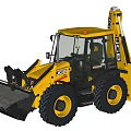 JCB Yellow Backhoe Loader For Construction Work With Front Bucket And Rear Arm 3d model