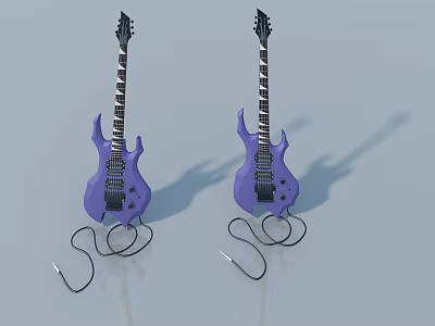 Purple Electric Guitars With Connecting Cables On Gray Background Studio Setup 3d model