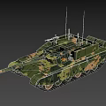 Camouflage Painted Military Tank With Gun Barrel Turret Tracks Antennas And Armor