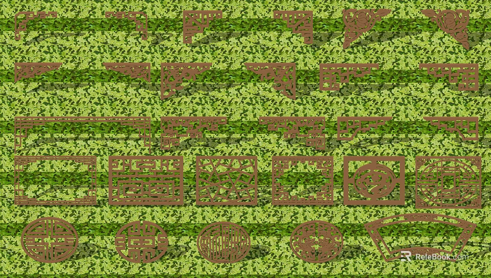 Ornate Red Carvings On Green Background Featuring Geometric And Traditional Patterns 3d model 