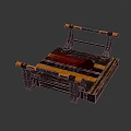 Traditional Wooden Bench Design With Black Frame And Yellow Accent Armrests