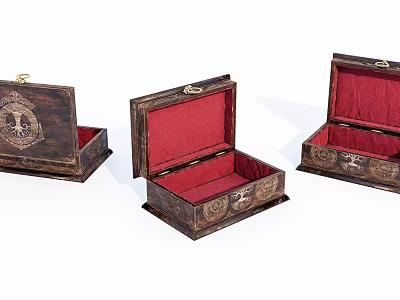 Display Cabinets With Open Wooden Boxes Featuring Red Lining And Carved Details 3d model