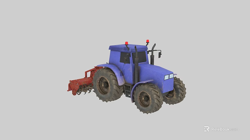Blue Heavy Duty Tractor With Red Plow For Agricultural Field Work 3d model 