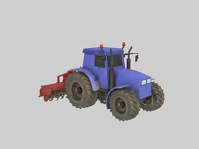 Blue Heavy Duty Tractor With Red Plow For Agricultural Field Work 3d model