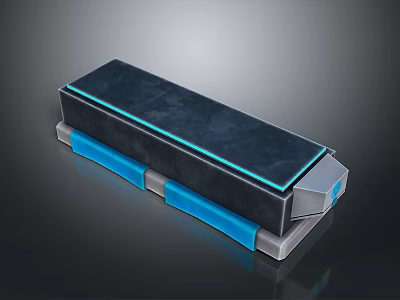 Landscape Featuring Black Rectangular Structure With Blue Glowing Accents And Dark Background 3d model