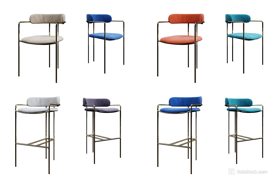 Multi Colored Modern Bar Stools With Metal Frame And Comfortable Seats 3d model
