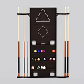 Dark Wooden Billiard Storage Rack With Triangle Diamond Patterns And Cues Balls Containers 3d model