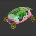 Futuristic Small Car With Transparent Roof Green Seats White Body And Green Wheels