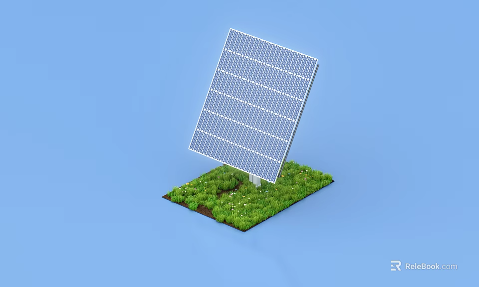 Efficient Solar Panel System as Household Appliance on Green Grass with Blue Background 3d model 