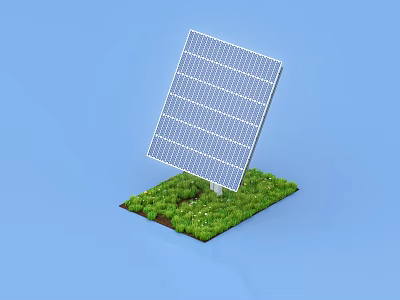 Efficient Solar Panel System as Household Appliance on Green Grass with Blue Background 3d model