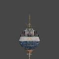Weathered Ship With Blue And Brown Hull Mast And Deck Equipment