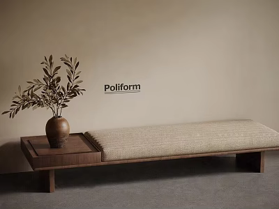 Poliform Wooden Shoe Bench With Upholstered Cushion And Side Table Plant Vase 3d model