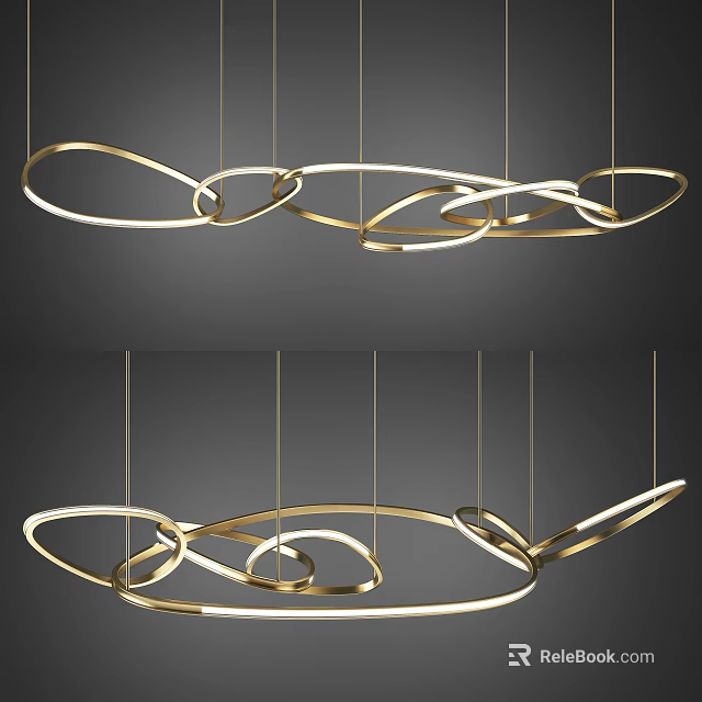 Modern Golden Chandelier with Intertwined Curved Rings for Stylish Interior Design 3d model 