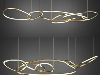 Modern Golden Chandelier with Intertwined Curved Rings for Stylish Interior Design 3d model