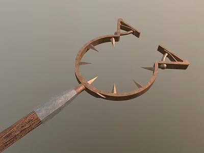 Medieval Circular Spiked Weapon Featuring Wooden Handle And Metal Spikes 3d model