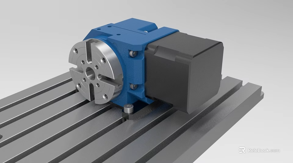 Industrial Equipment with Blue Main Body Black Motor and Metal Striped Workbench for Precision Machining 3d model 
