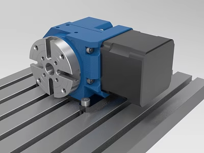 Industrial Equipment with Blue Main Body Black Motor and Metal Striped Workbench for Precision Machining 3d model