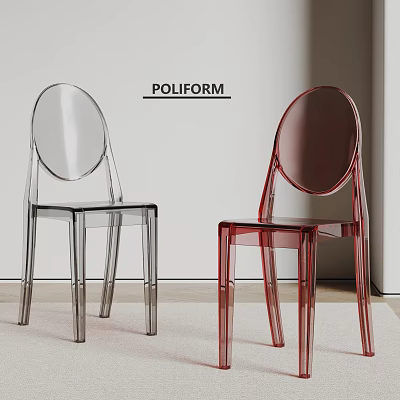 Elegant POLIFORM Transparent And Red Acrylic Dining Chairs In Minimalist Room 3d model