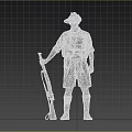 Man in Khaki Military Uniform With Hat Holding Rifle And Backpack 3d model