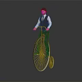 Vintage High Wheel Bicycle With Gentleman In Formal Attire On Dark Background