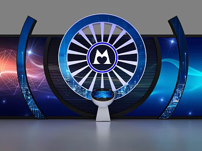 Modern Tech Style Display Shelf With Blue Circular Lights And Arc Design 3d model