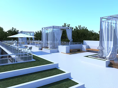 Modern Rooftop Garden Design With Glass Canopies Green Lawn And Outdoor Seating 3d model