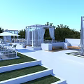 Modern Rooftop Garden Design With Glass Canopies Green Lawn And Outdoor Seating
