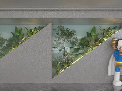Elegant Green Plant Backdrop Wall With Tropical Foliage And Glass Panel Design 3d model