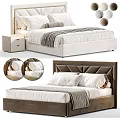 Modern Double Bed With Upholstered Headboard Nightstand White Pillows And Decorative Blanket