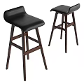 Set of Two Modern Black Leather Bar Stools With Sturdy Wooden Legs For Home Bar
