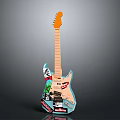 Colorful Electric Guitar With Sticker Design For Home Decor And Daily Use