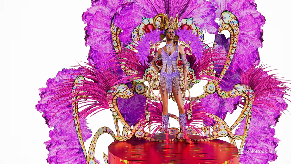 Vibrant Photo Spot with Purple Feathers Ornate Decorations Red Platform and Golden Details 3d model 