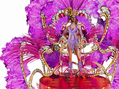 Vibrant Photo Spot with Purple Feathers Ornate Decorations Red Platform and Golden Details 3d model