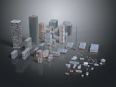 Modern Office Building Models With Various Urban Architectural Designs And Glass Facades 3d model