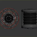 Red Circular Transparent Illuminated Device And Cylindrical Gray Striped Structure