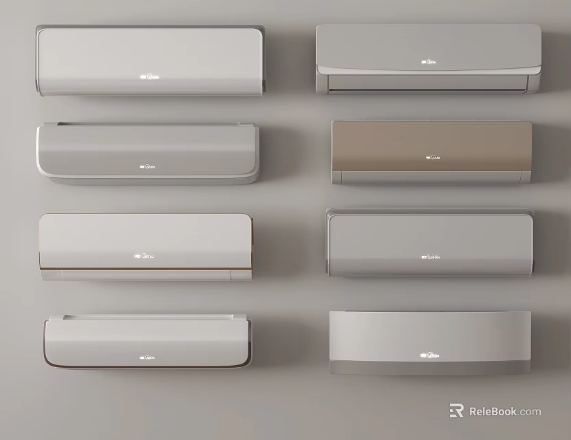 Various Modern Air Conditioner Fans with Different Designs and Neutral Colors 3d model 