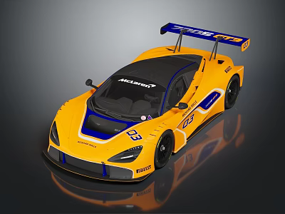 Yellow And Blue Racing Car With Rear Wing Number 23 Pirelli Logo Sleek Design 3d model