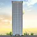 Modern High Rise Residential Tower With Green Grassland And Trees