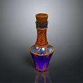 Decorative Household Glass Bottle With Wooden Cap And Carved Purple Blue Design